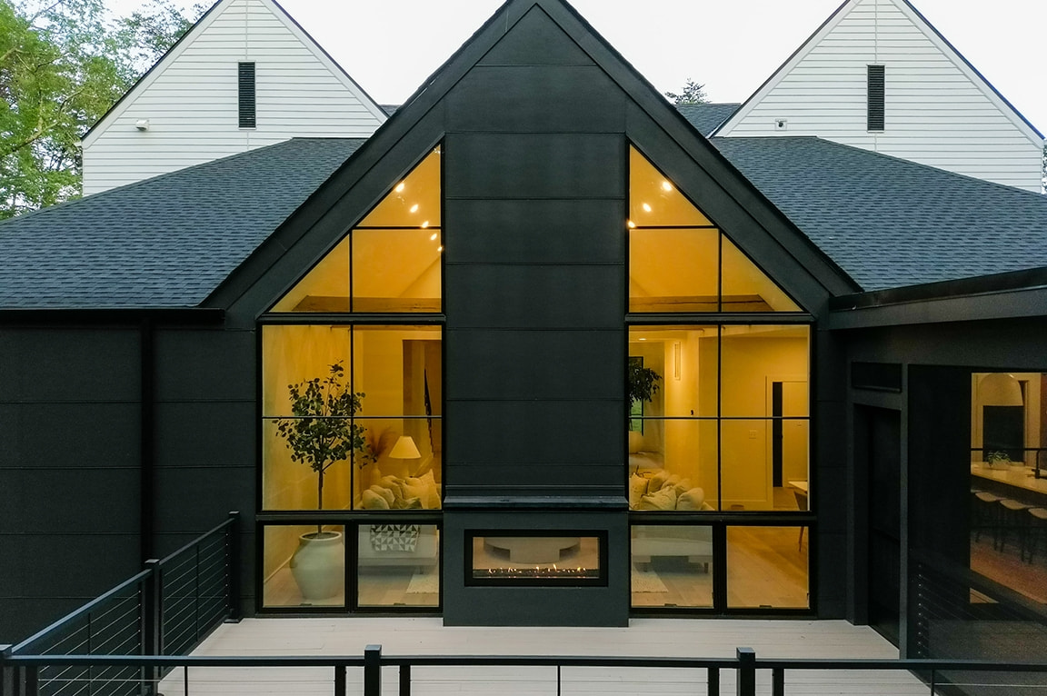 Triangle window wall on Charlottesville home. 