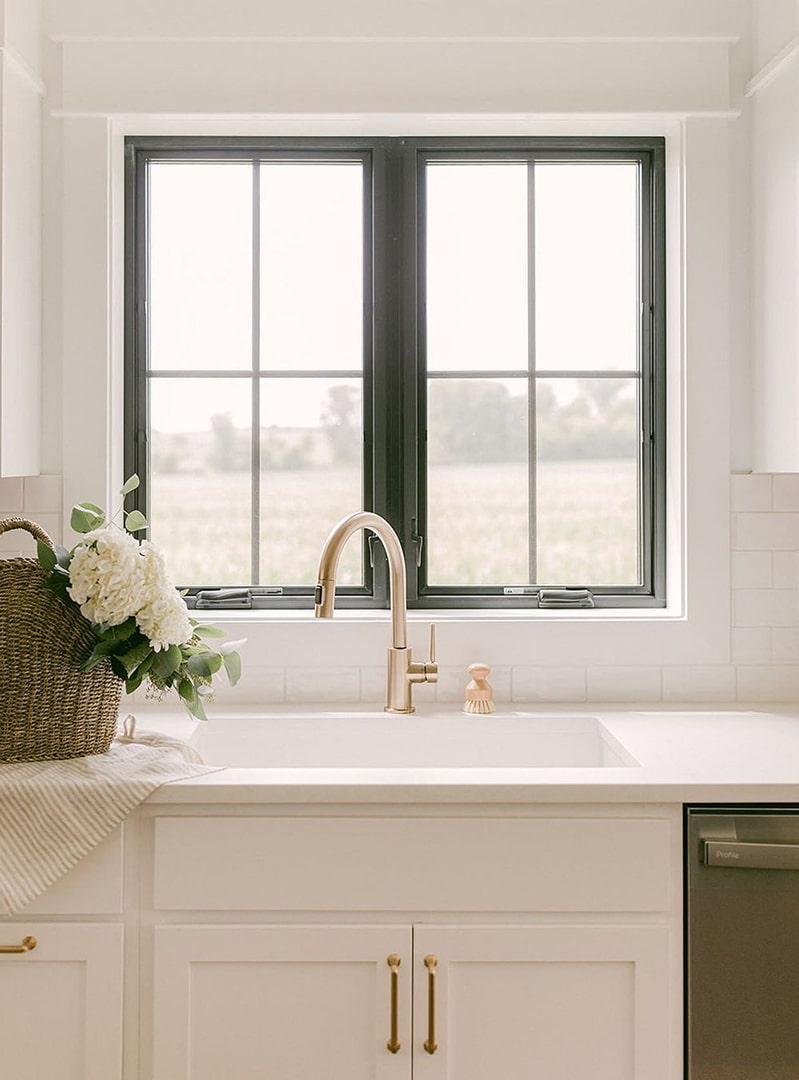 Black Casement Windows Over Sink Command Attention In White Kitchen Pella   Social Black Casement Windows Over Sink 