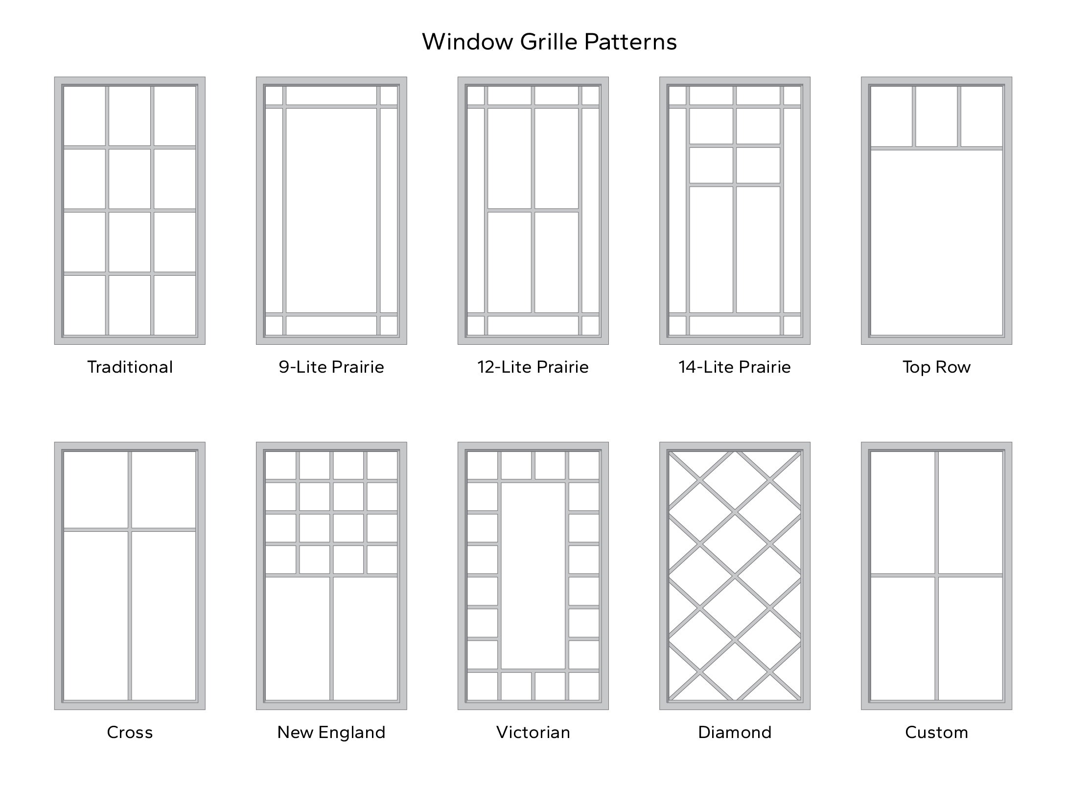 illustrations of various window grille patterns