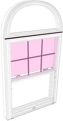 Illustration of the interior of a double-hung window with a circlehead transom