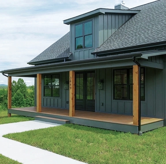 Exterior of Charlottesville home with newly installed Pella double-hung windows.