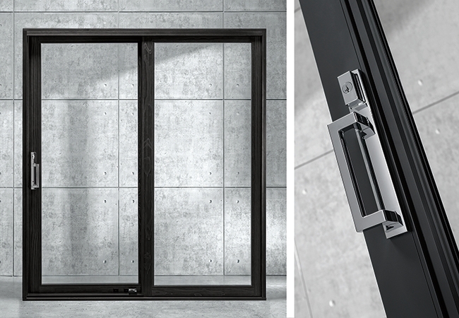 Black contemporary sliding patio door.
