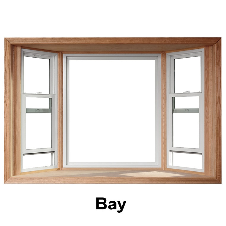 A wooden-framed interior bay window with three sections, showcasing a traditional design.