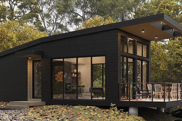 contemporary black cabin floor-to-ceiling windows
