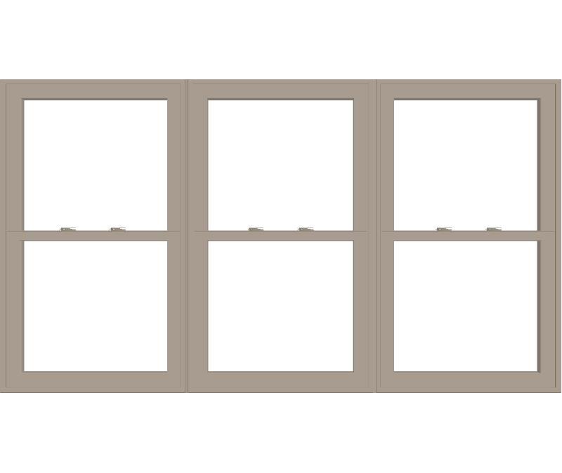 three-wide mulled vinyl double-hung windows