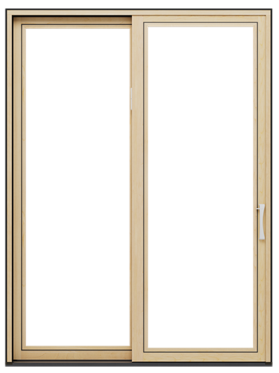 a wood sliding patio door with no background.