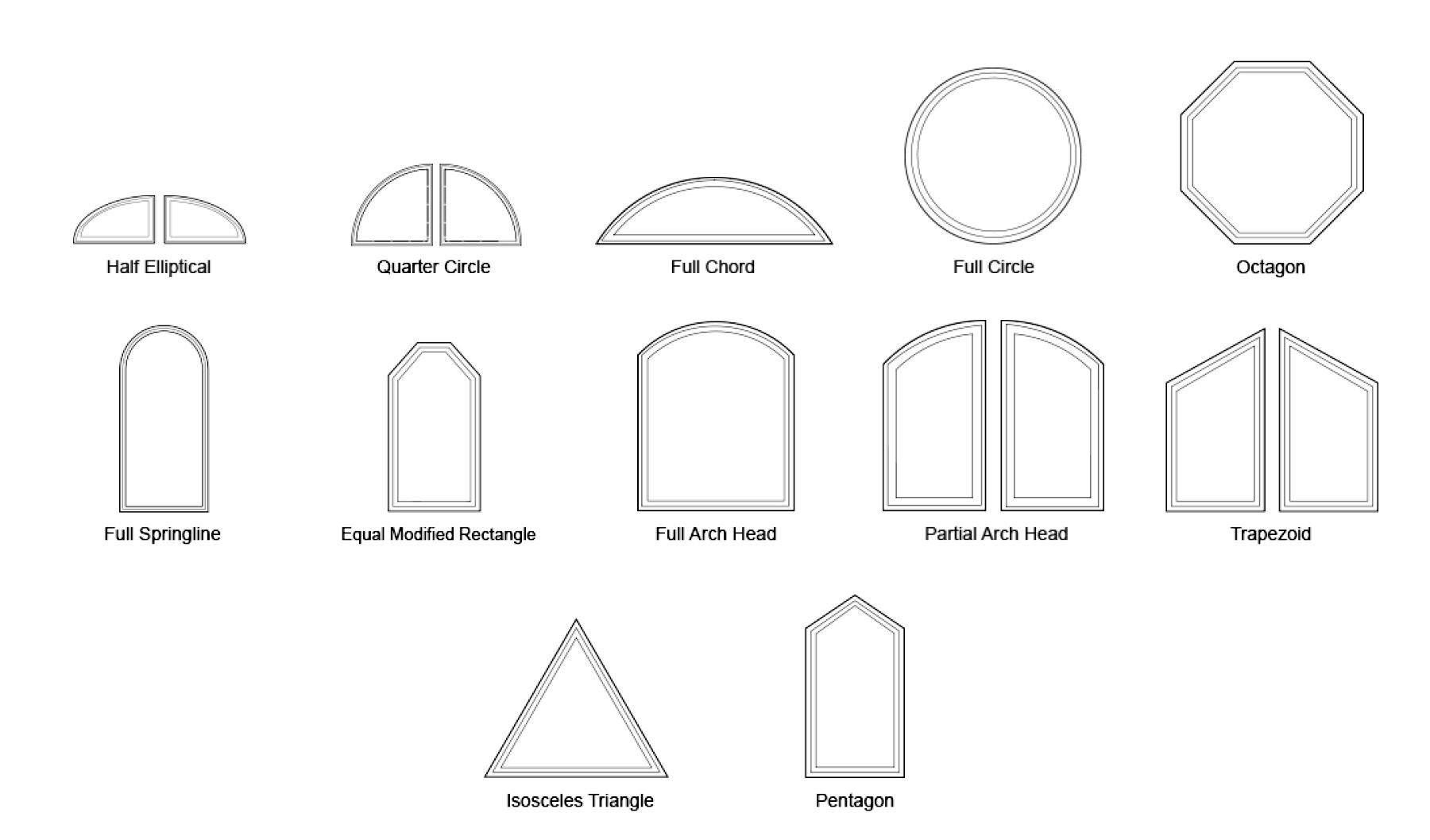 a compilation of 12 vinyl special shape windows