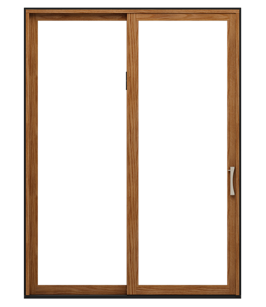 A wood sliding patio door in an early american stain, all background removed.