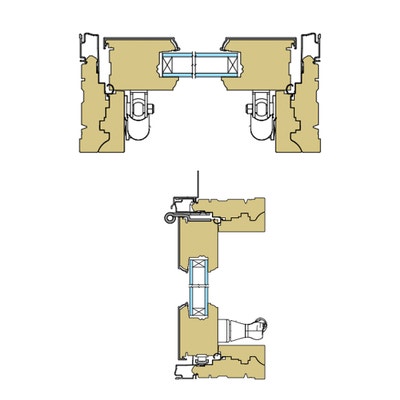 two cross-section drawings of a wood strut-awning window