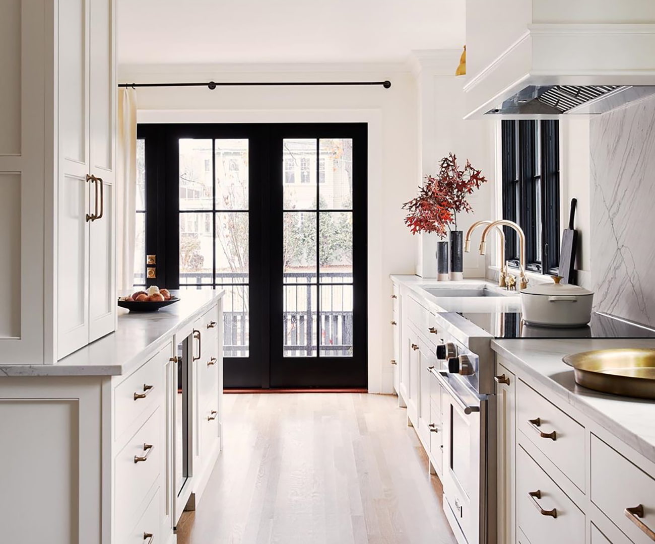 Black French Doors Make Narrow Kitchen Feel Spacious Pella