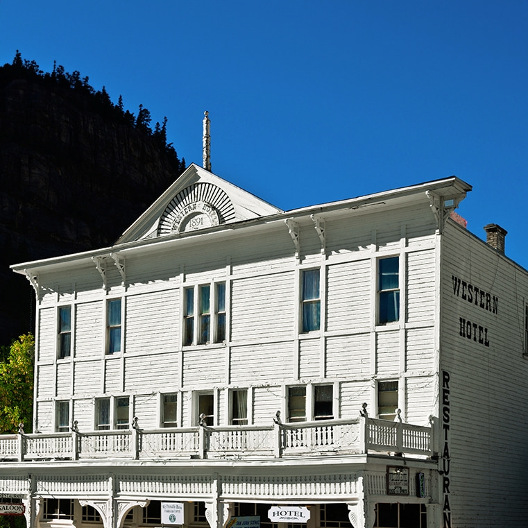Front view of The Western hotel with new wood window replacement. 