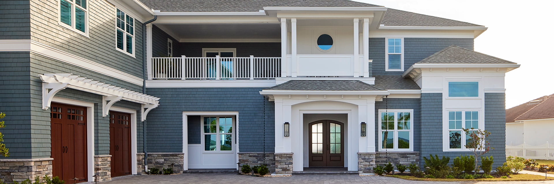 Exterior of blue home.