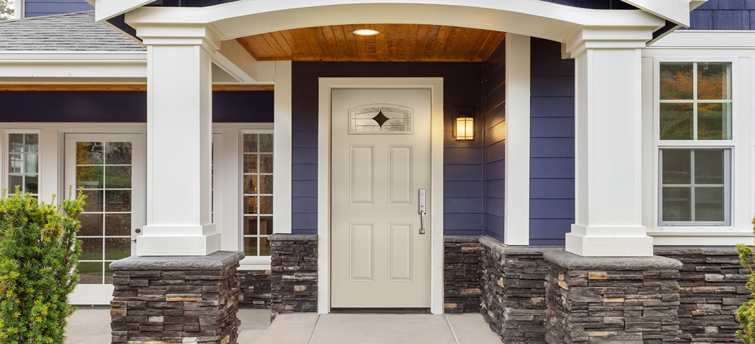 fan light white fiberglass entry door with delmar decorative glass