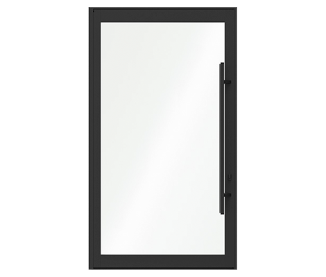 A black pivot door with the background removed.