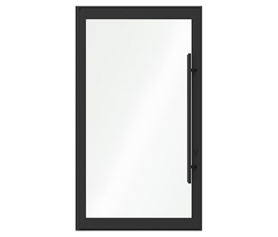 A black pivot door with the background removed.
