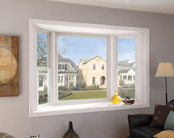 A bay window on a living room wall