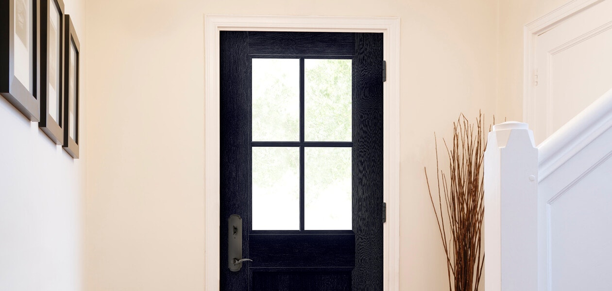 black half-light flush glazed entry door etch obscure glass
