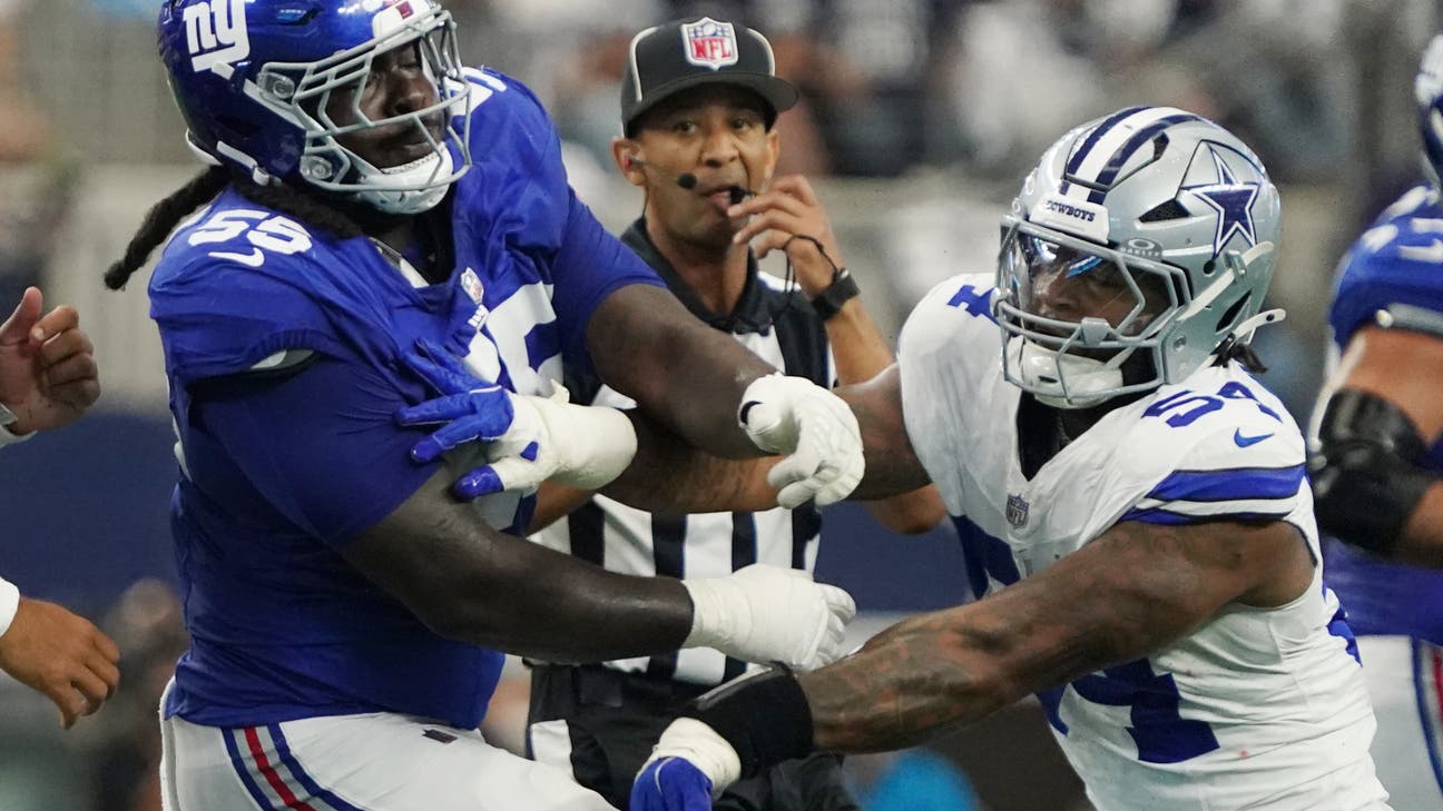 Giants OT James Hudson benched after historic penalty-filled opening drive