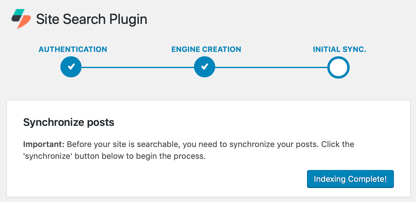 Une fois la synchronisation terminée, le bouton indique : "Indexing Complete!" (Indexation terminée) Youpi !