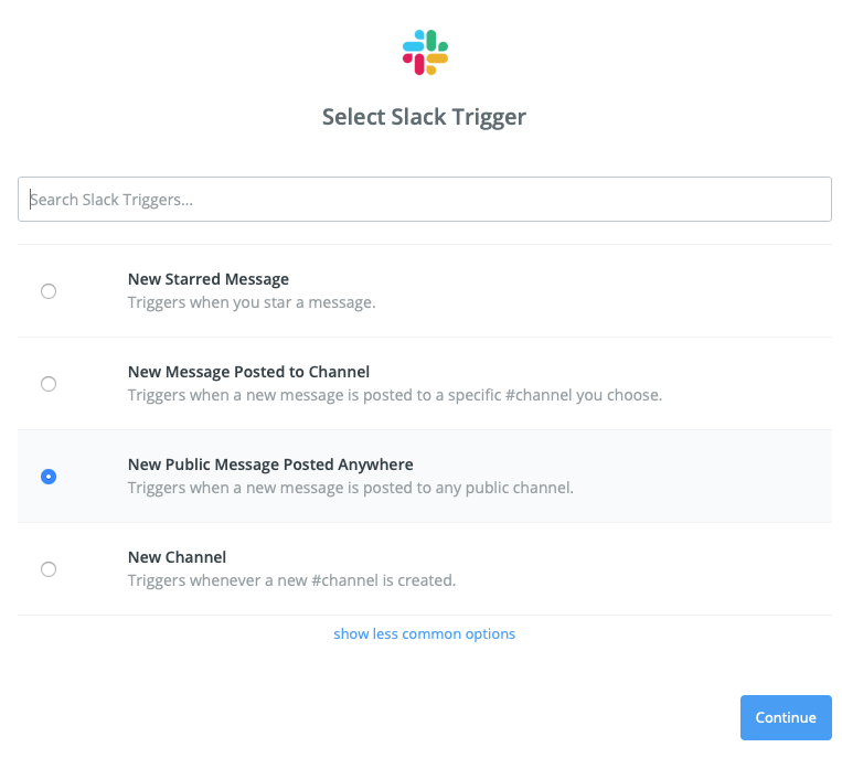 Selecting message from the Zapier Slack App