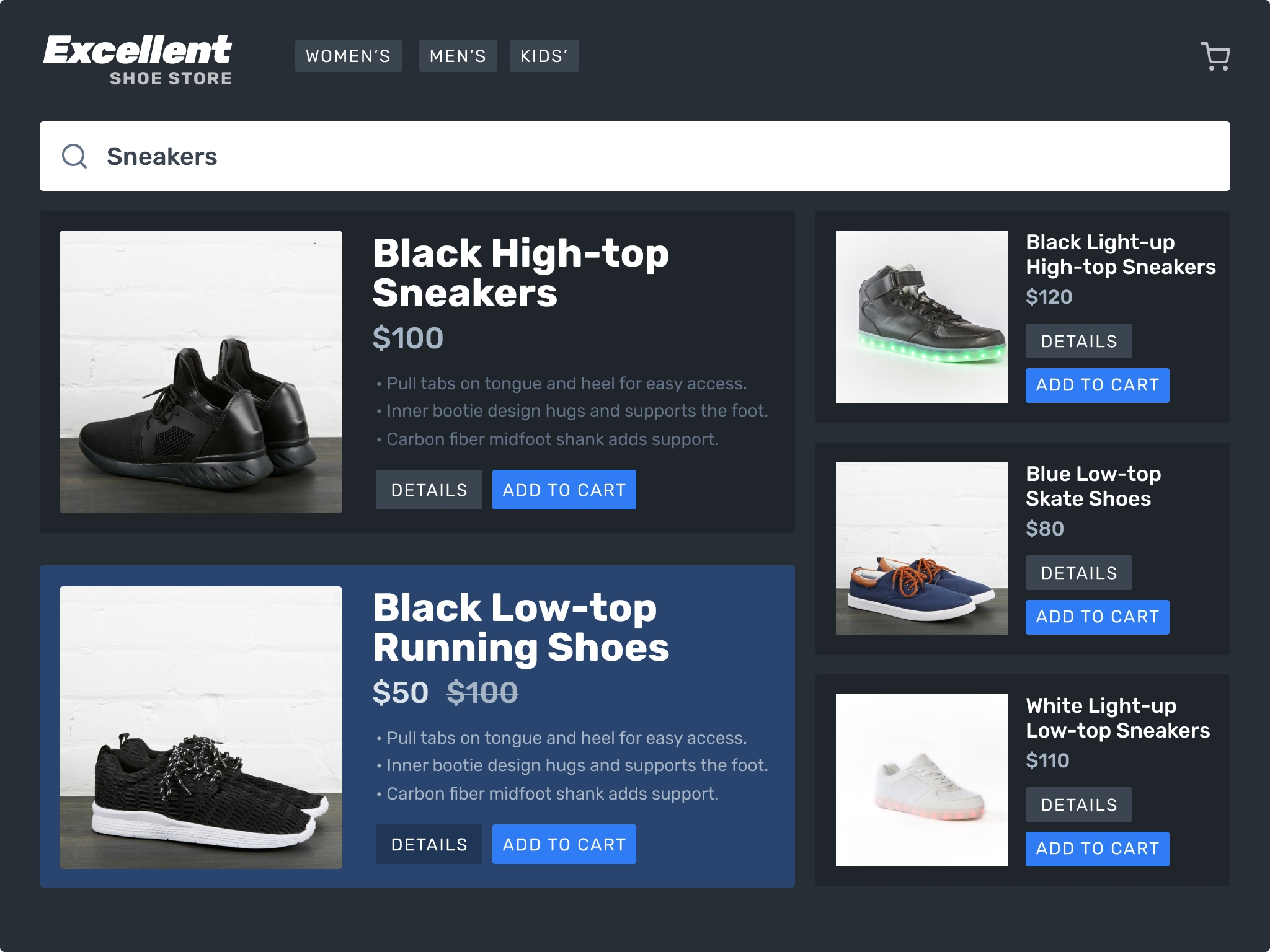 A simple ecommerce store that sells shoes.