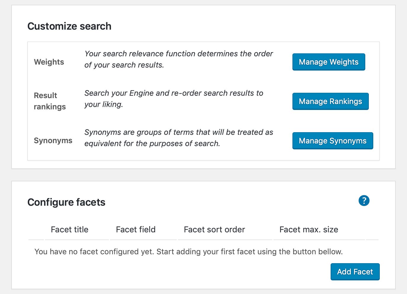 The plugin has a set of links to the Site Search dashboard