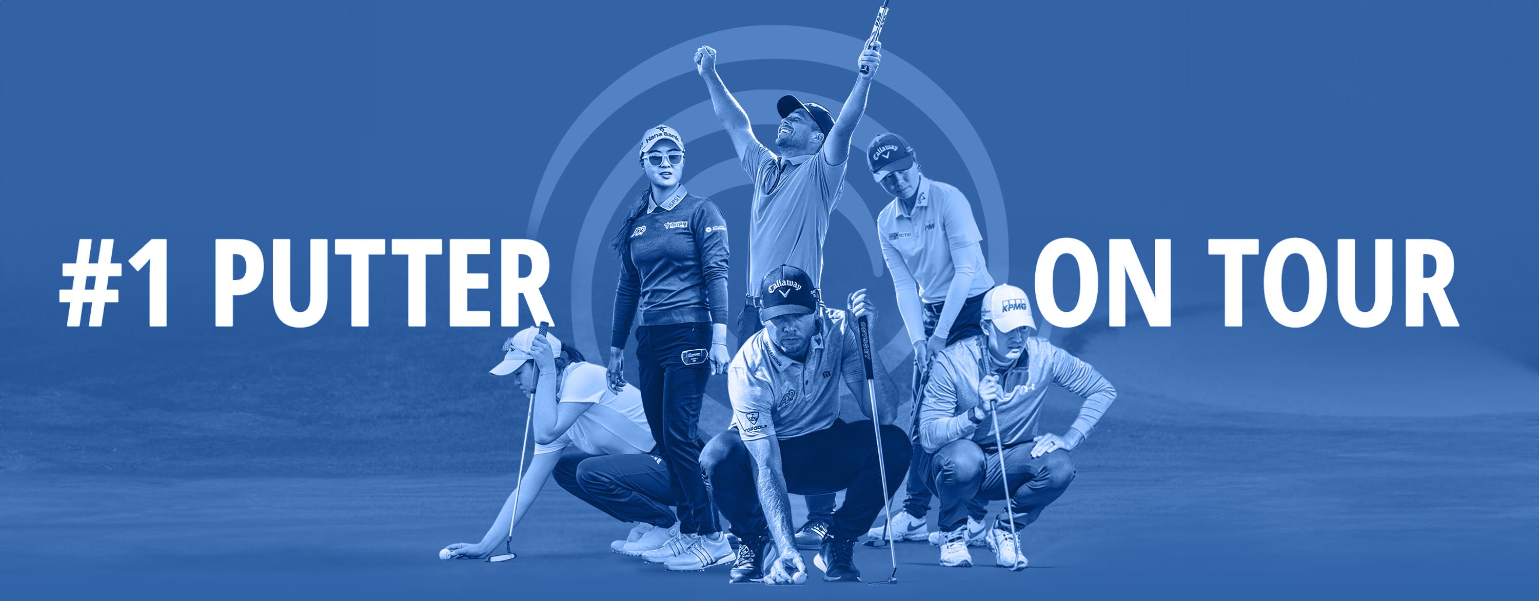 odyssey golf staff players in a montage with blue colored background