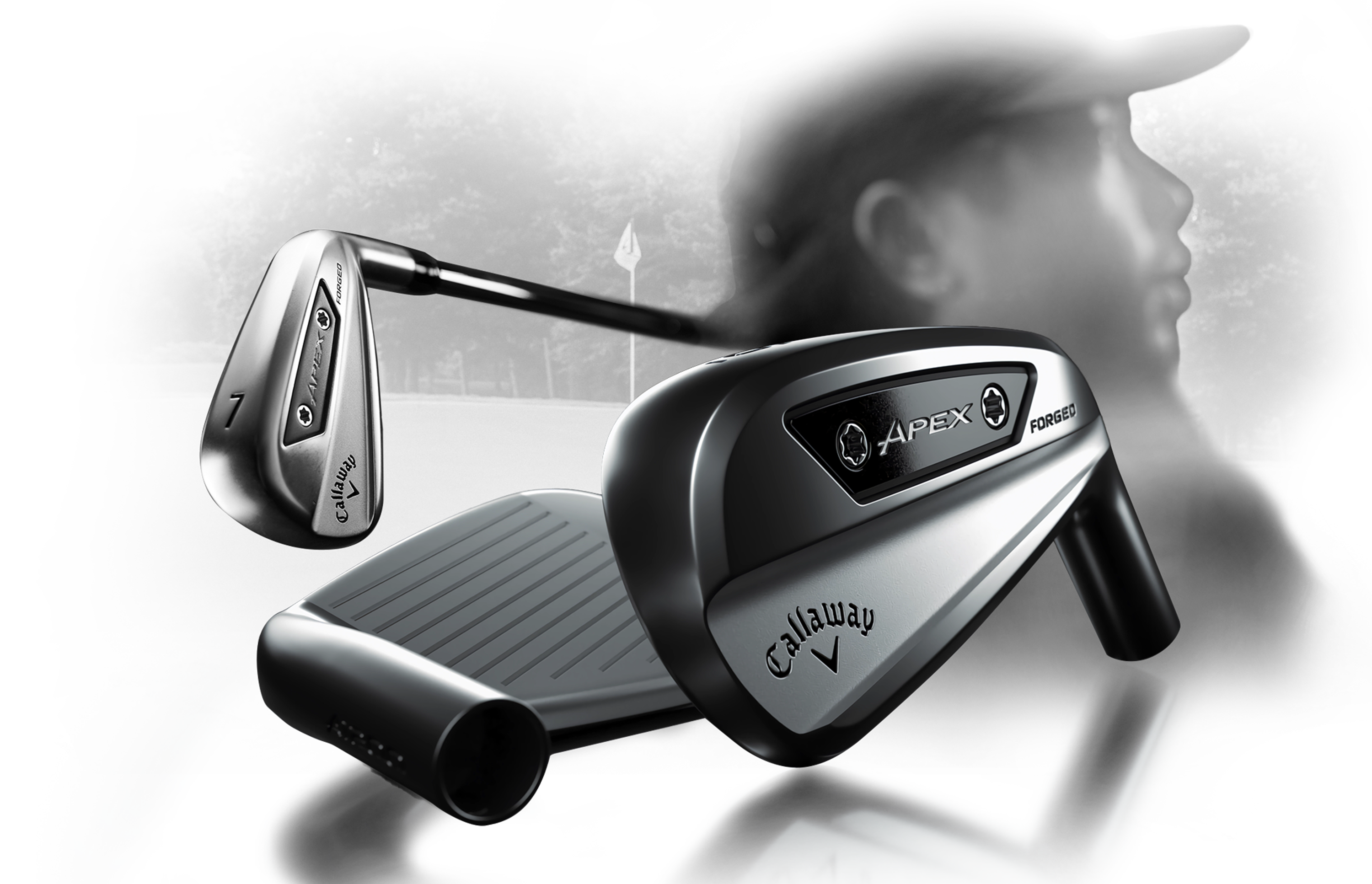 Apex Irons with Golfer and Golf Course