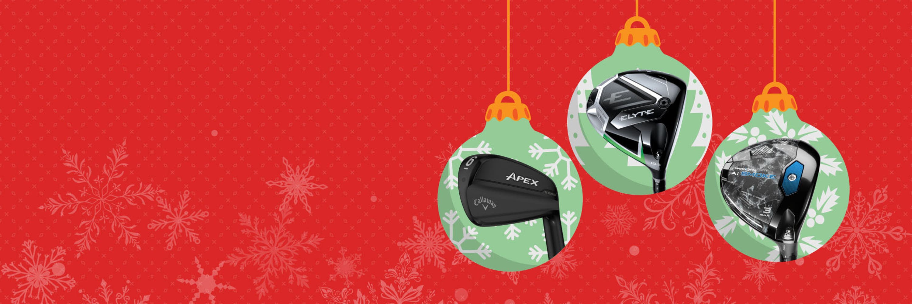 Holiday Blowout Clubs shown inside holiday ornaments