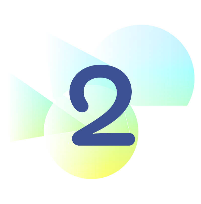 An illustration of the number 2 on a colorful, abstract background.