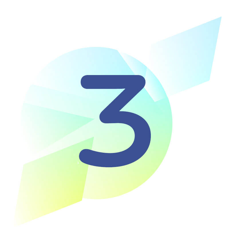 An illustration of the number 3 on a colorful, abstract background.