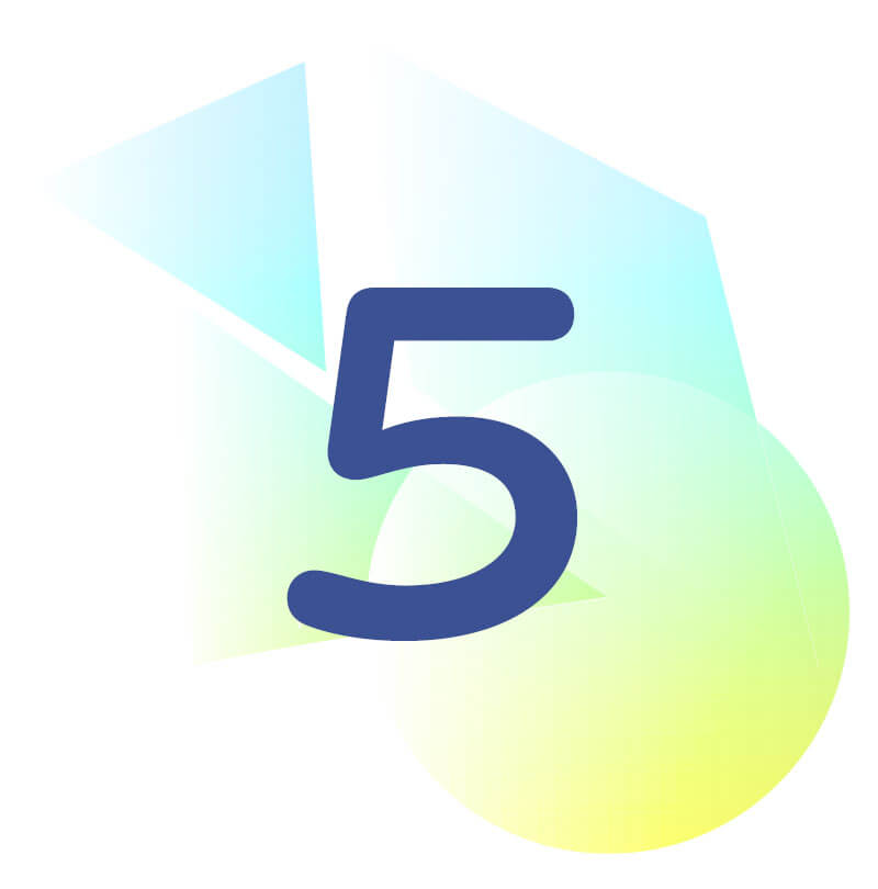 An illustration of the number 5 on a colorful, abstract background.