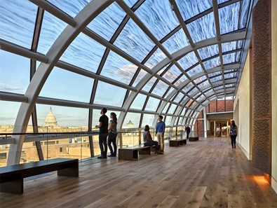 A rendered interior view of the Museum of the Bible