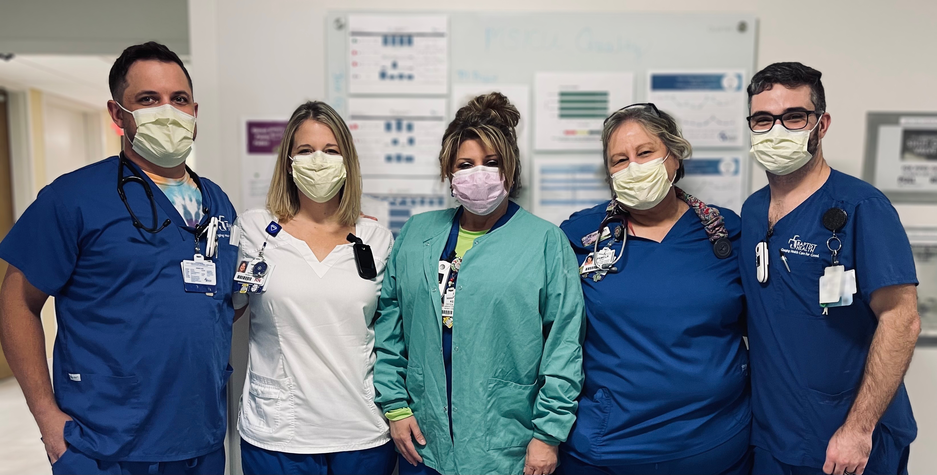 Caryn Parkhurst (second from left) and her ICU colleagues have all been vaccinated against the coronavirus.