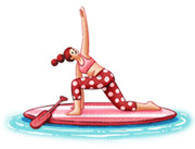 An illustration of a person doing yoga on a paddle board.