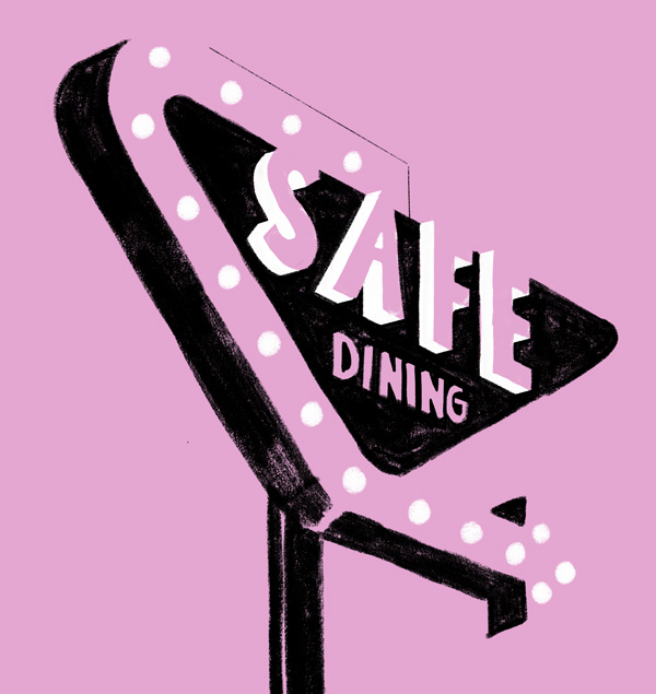 An illustration of a diner sign that advertises safe dining.