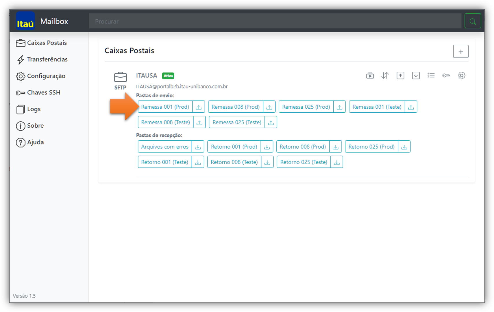 Opção de configuração de pasta de envio no IMB