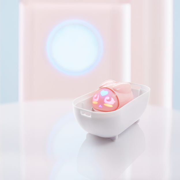 Pink micropet toy shown sitting in a little white tub.