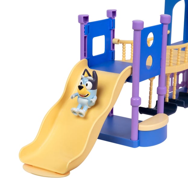 Playdate Playground Super Set toy with Bluey going down the slide. 