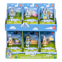 The Bluey season 14 characters in their packaging in a display box