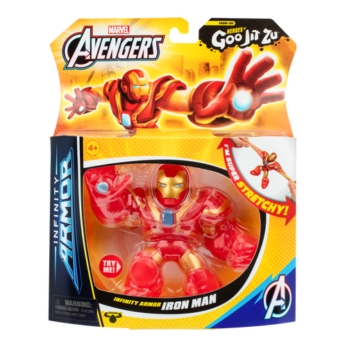 Heroes of Goo Jit Zu Marvel. Infinity Armor Iron Man stretchy toy in packaging. 