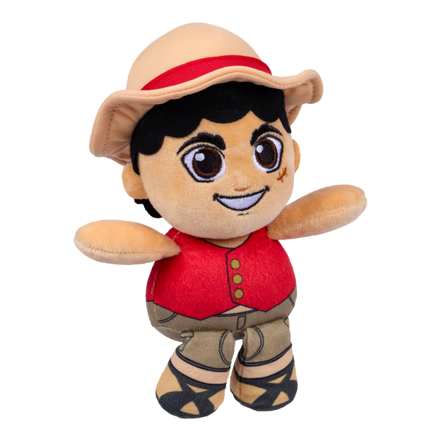 Close up of Luffy plushy facing slightly to the right.