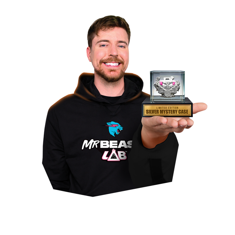 MrBeast wearing a black hoodie, presenting a limited-edition Swarms character. 