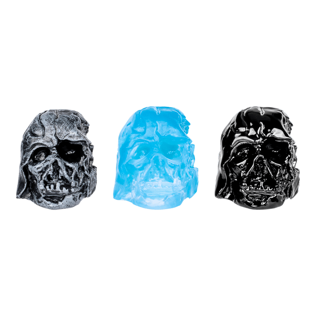 3 iconic artifacts. One is grey, one blue and one black.