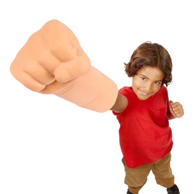 Child using a Gum Gum Punch toy arm by One Piece.