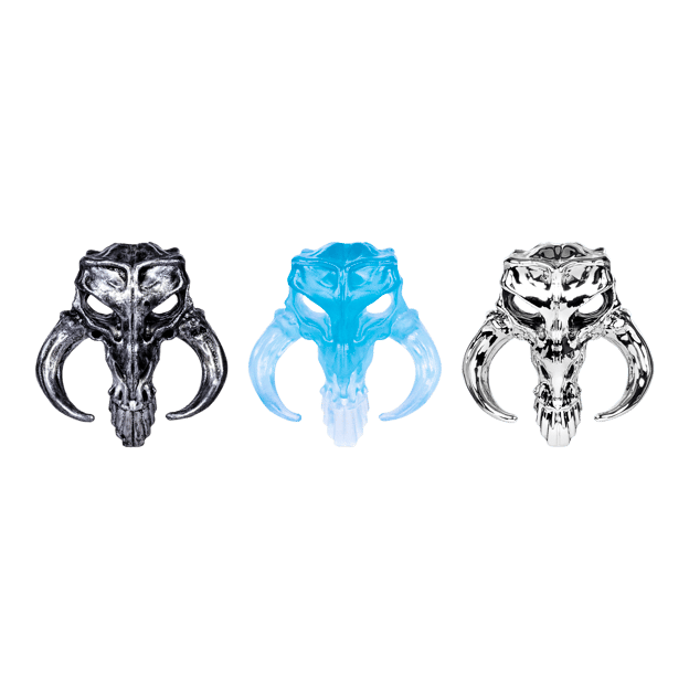 3 artifacts, one black, one blue, one silver.