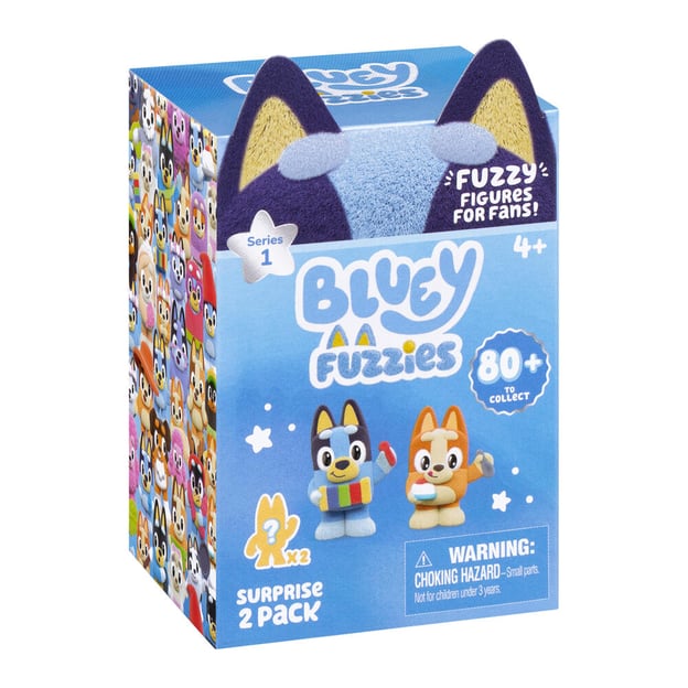 Bluey Fuzzies 2 pack in packaging facing towards right. 