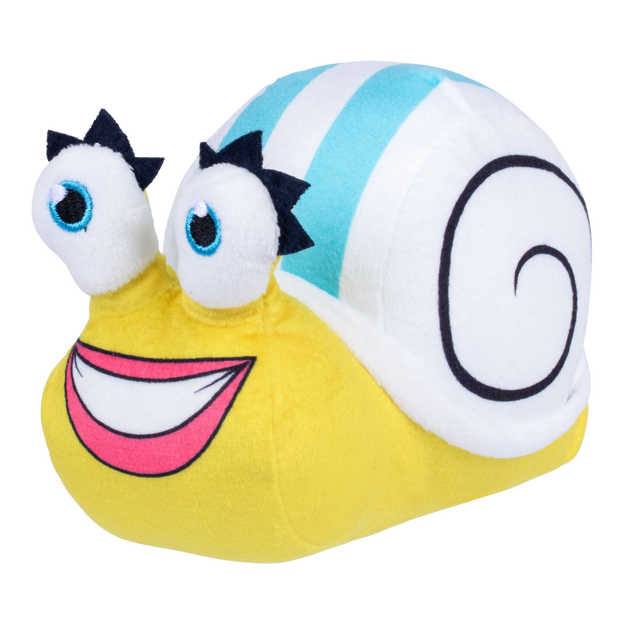 Surveillance Snail plushy toy facing the left.