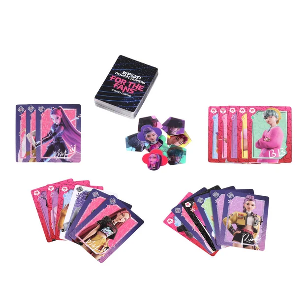 KPop Demon Hunters For the Fans card game with character cards, playing cards and tokens.