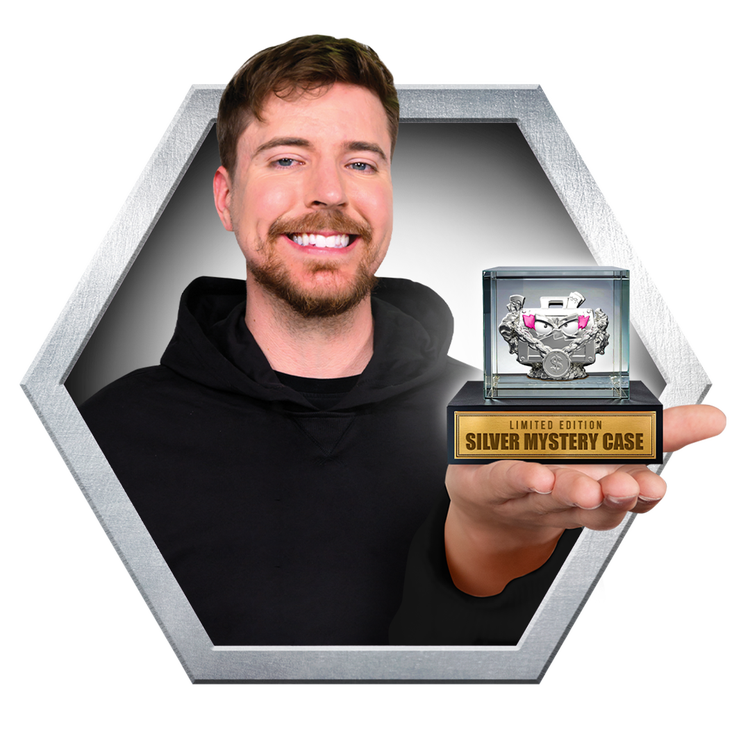 MrBeast in a black jumper holding a limited-edition Swarms character in case.